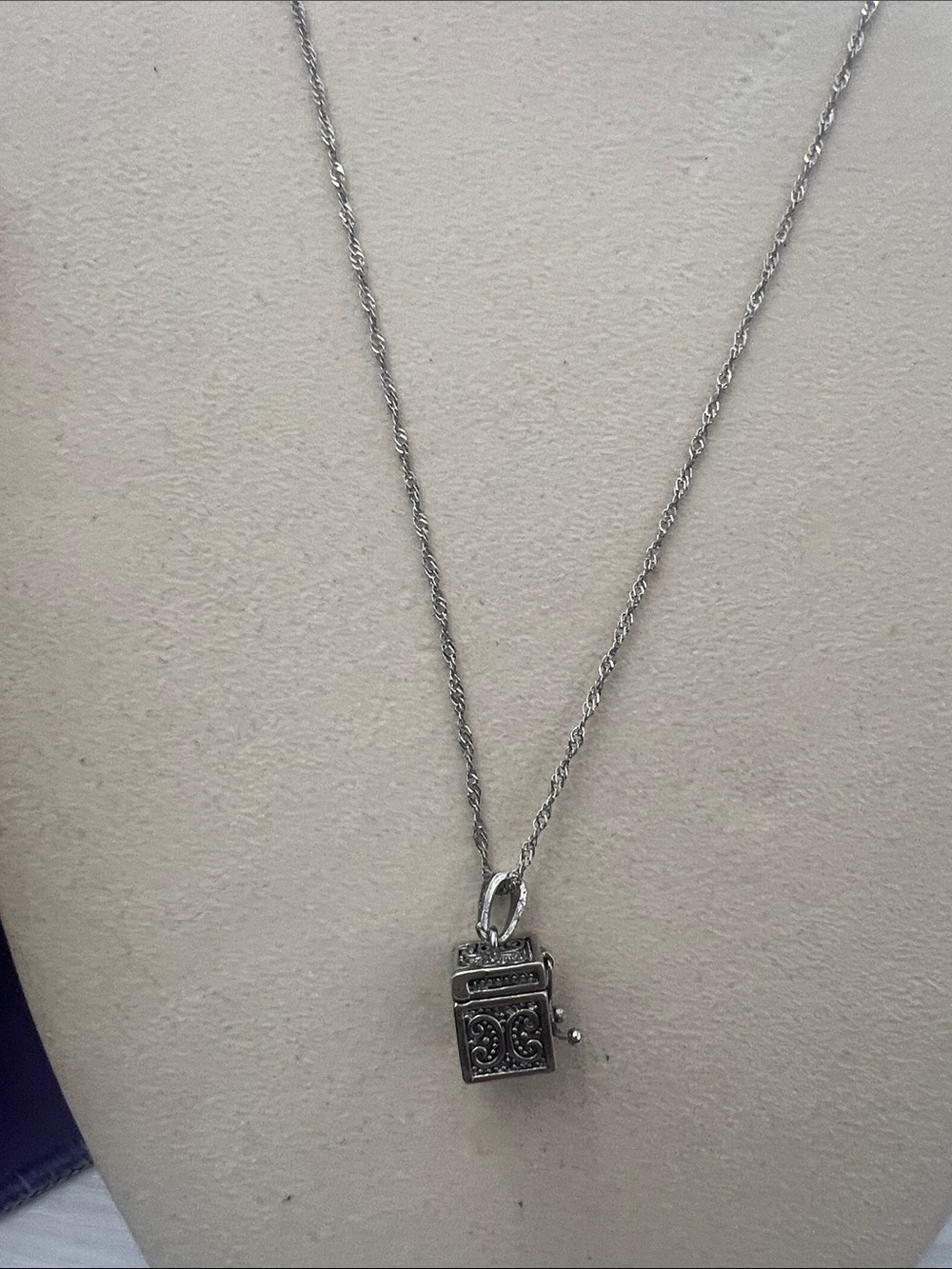 Ornate Silver Box Pendant Necklace - Silver